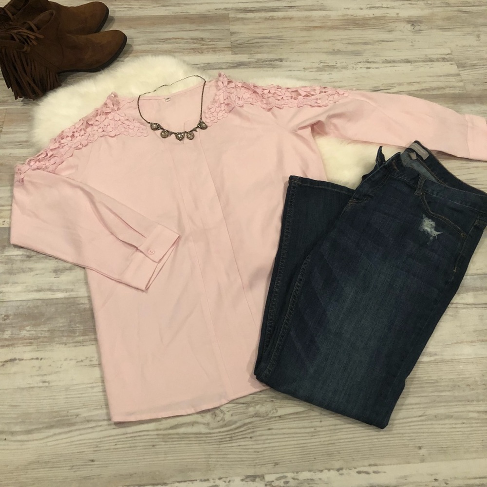 Soft pink blouse with lace detail
